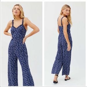 Urban Outfitters Navy Ditzy Floral Wide Leg Ankle Crop Button Down Tank